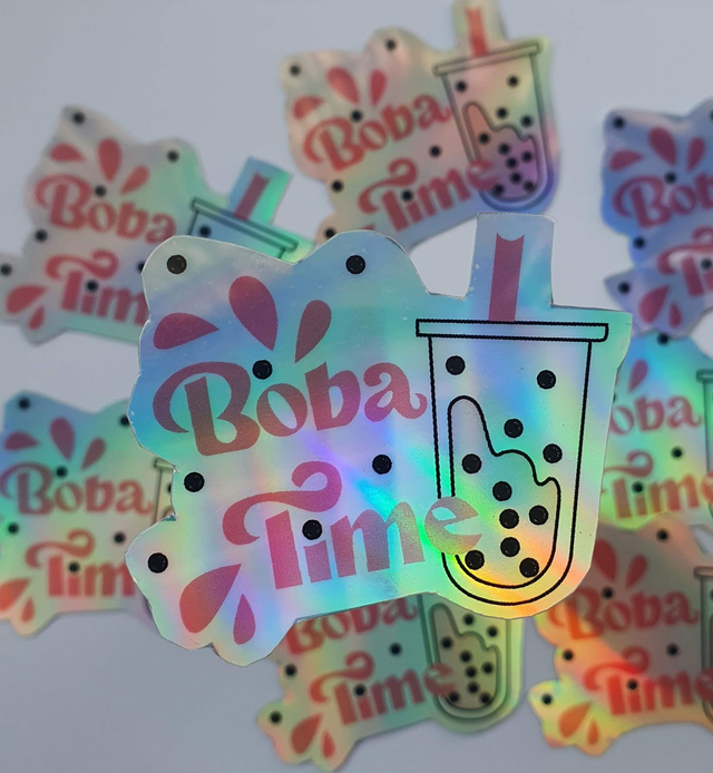 Boba time holographic sticker