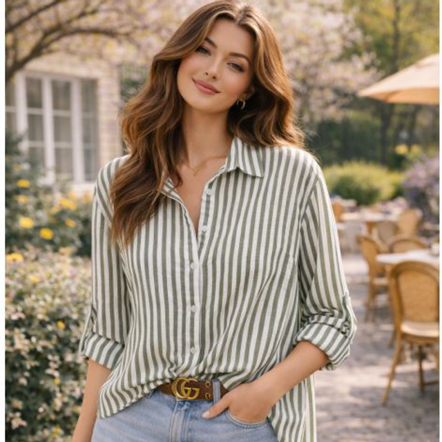 Chemise à rayure kaki 