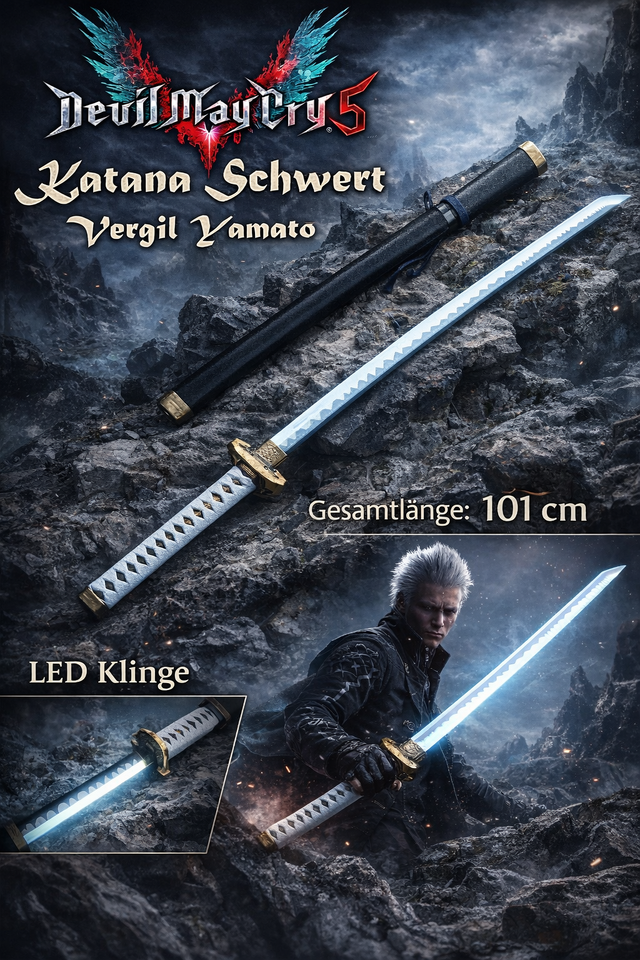 NEU Bambus LED Licht Samurai Schwert Katana 100cm groß für Cosplay Anime white Merch Deko