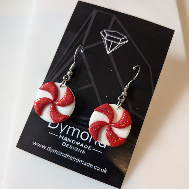 Christmas - Christmas candy glitter dangle earrings 