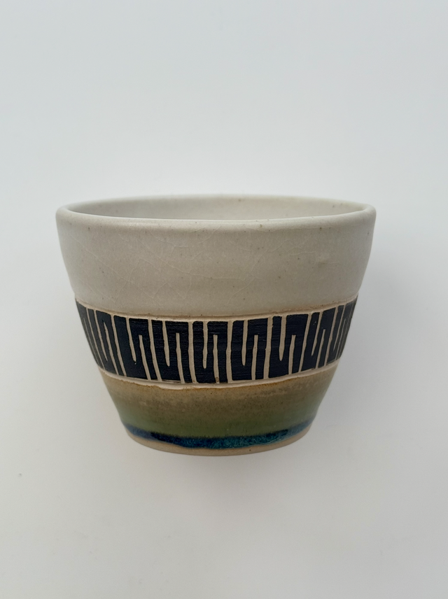 Tribal small bowl - White &amp; green