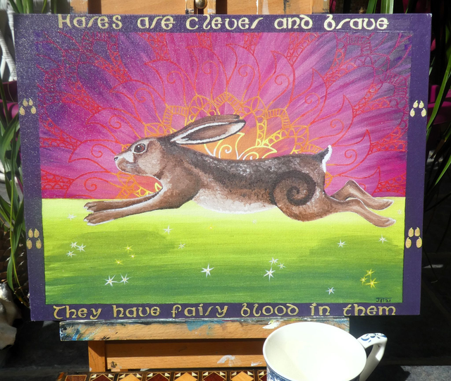 Open Edition Canvas Panel Print, from my "Animals in Folklore" collection,  "Hare at Dawn" 