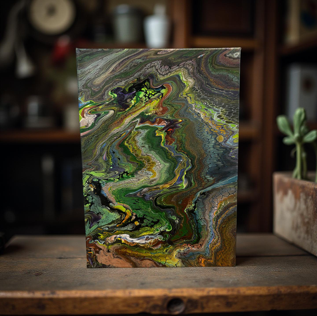 Hand Poured Acrylic Abstract Painting - 16x12 inch - POPOLS115