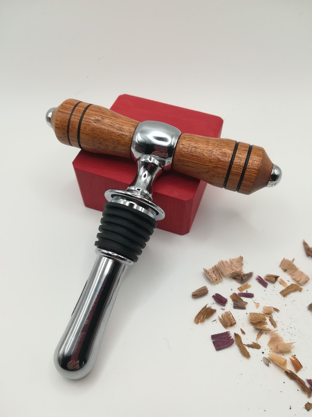 Duo tire-bouchon/bouchon de bouteille, manche en bois tourné à la main bois de bois exotique