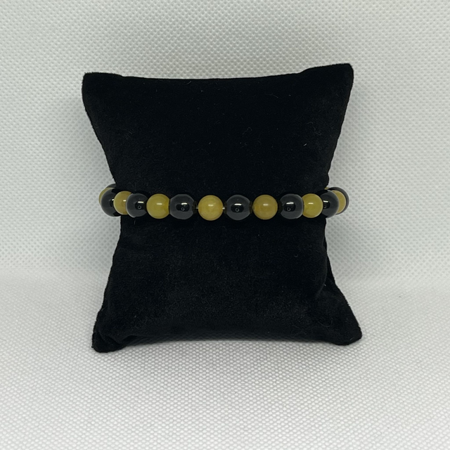 Bracelet en pierres naturelles vert - Perles de verres noirs