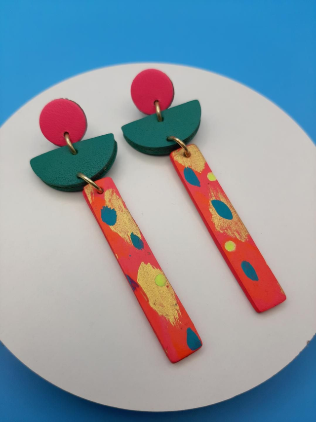 SALE! Long geometric drop earrings - handpainted 