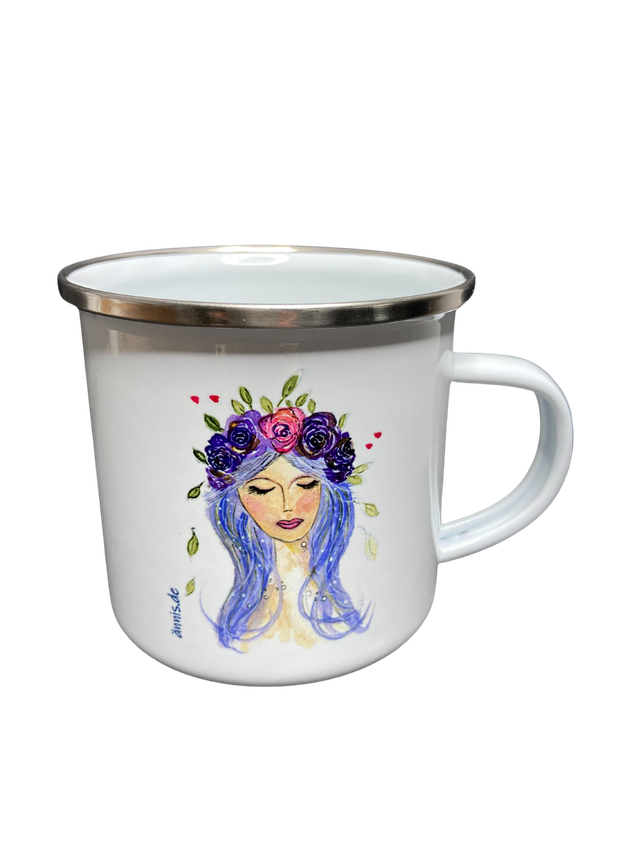 Emailletasse "Rosenfrau"