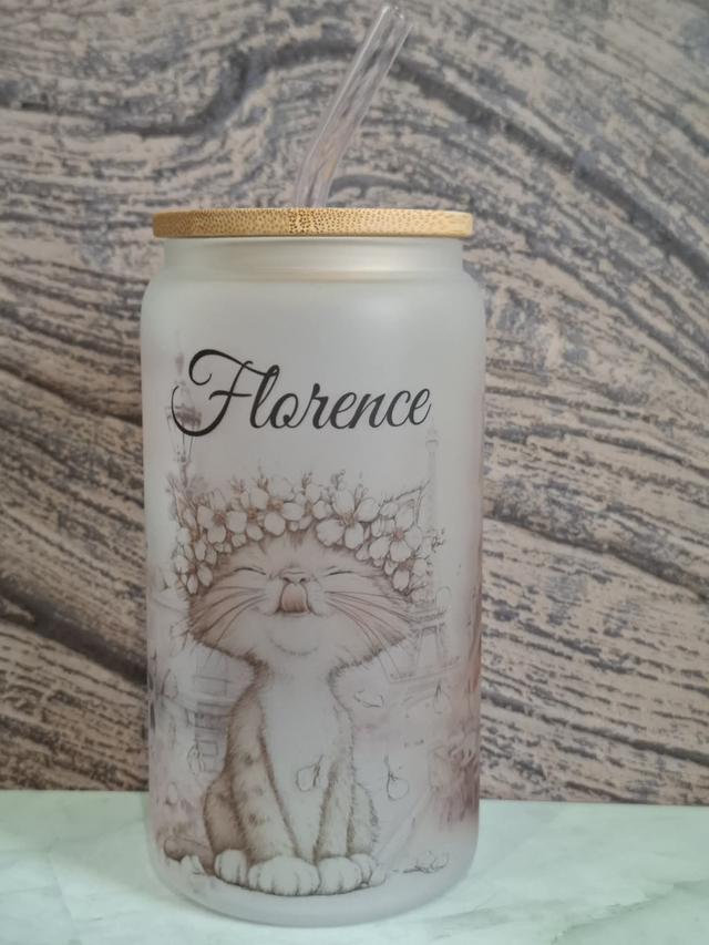 Collection chat parisien Verre givré personnalisable
