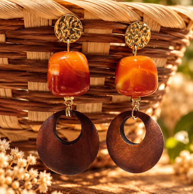Boucles EXODE Mandarine Acrylique et bois