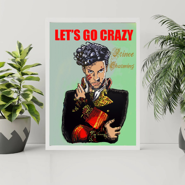 Prince Charming Let’s Go Crazy and Adam Ant mash up, print, poster comic style