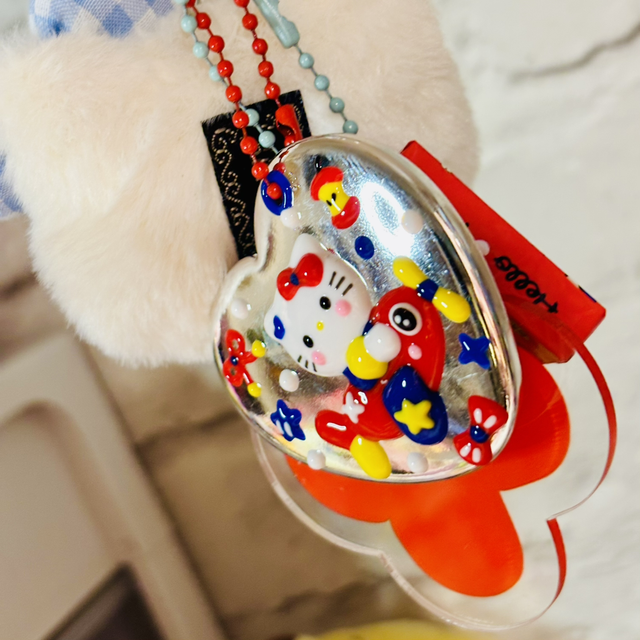 Hello Kitty plush pendant charm with handpainted mirror & matching charms BLUE design