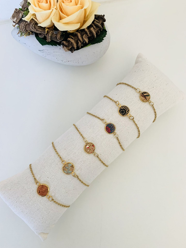 Bracelet chaîne acier inoxydable doré et liège