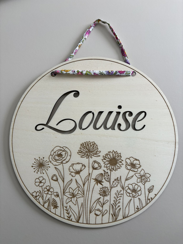 Disque décoratif avec prénom fleurs prairie