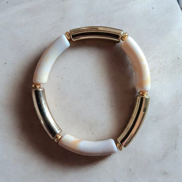 Bracelet élastique perles tube résine