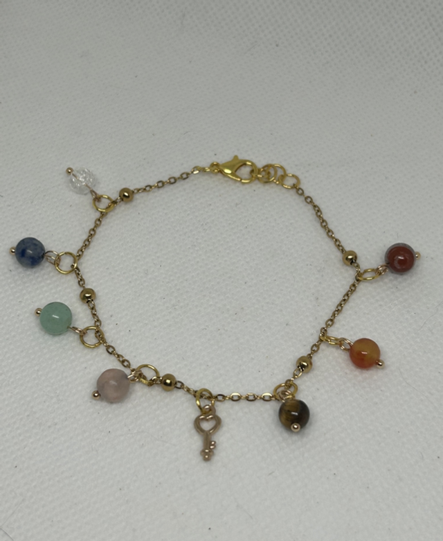 Bracelet 7 chakras sur chaînette dorée 