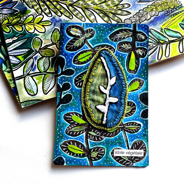 Illustration peinte et brodée à motif végétal