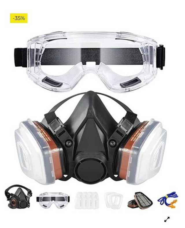 Mascara de Gas, Máscara Antipolvo Reutilizable con Filtro y Gafas, Mascarilla antigás de media cara