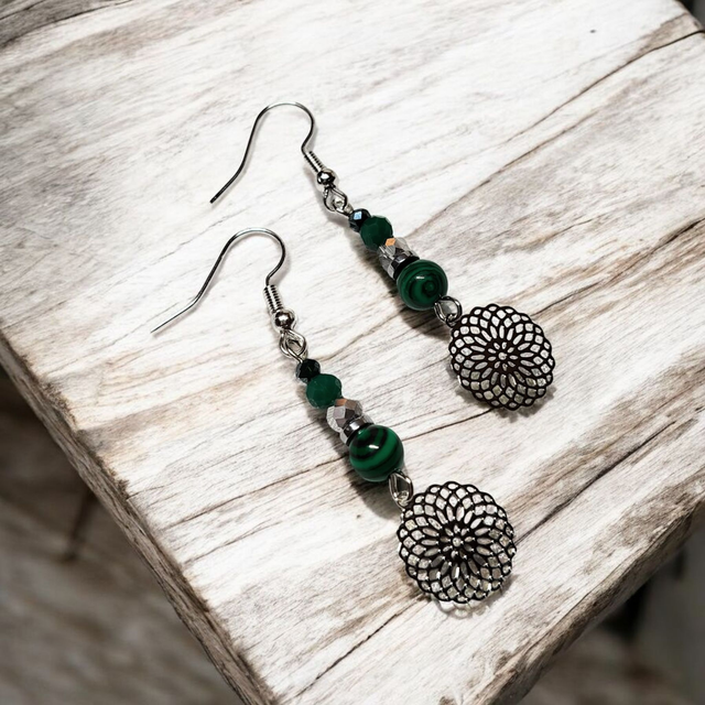 Boucles d&#039;oreilles vert acier inoxydable