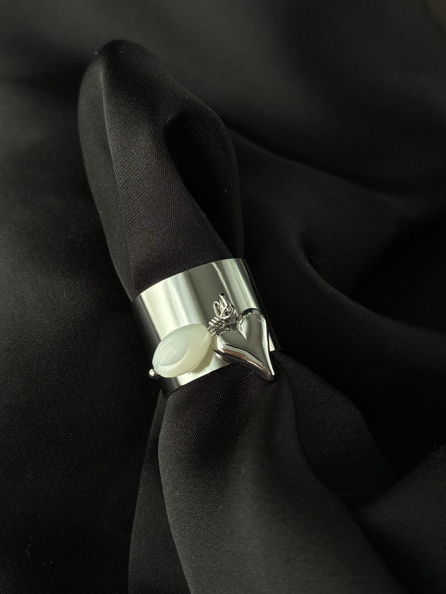 Bague réglable Coeur Perlé Argenté