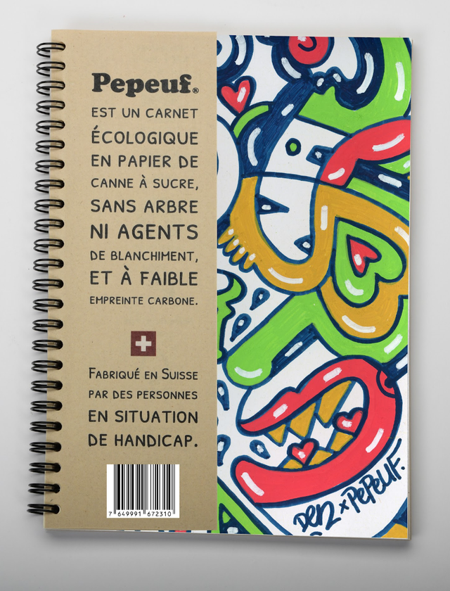 Carnet A5 de la marque Pepeuf portant une illustration faite par Den End