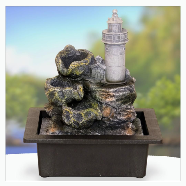 "Phare isolé" - Fontaine en résine 27 cm