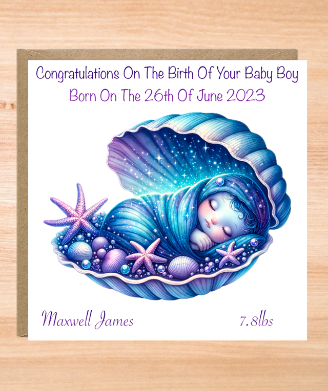 Personalised Date &amp; Time, Name &amp; Weight New Baby Card