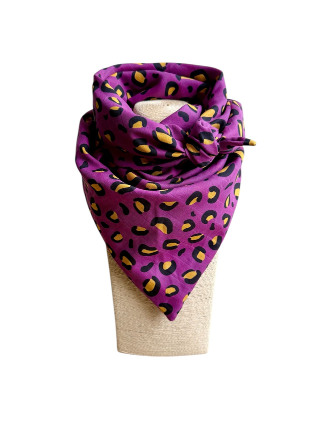 Foulard triangle - LEOPARD prune et jaune