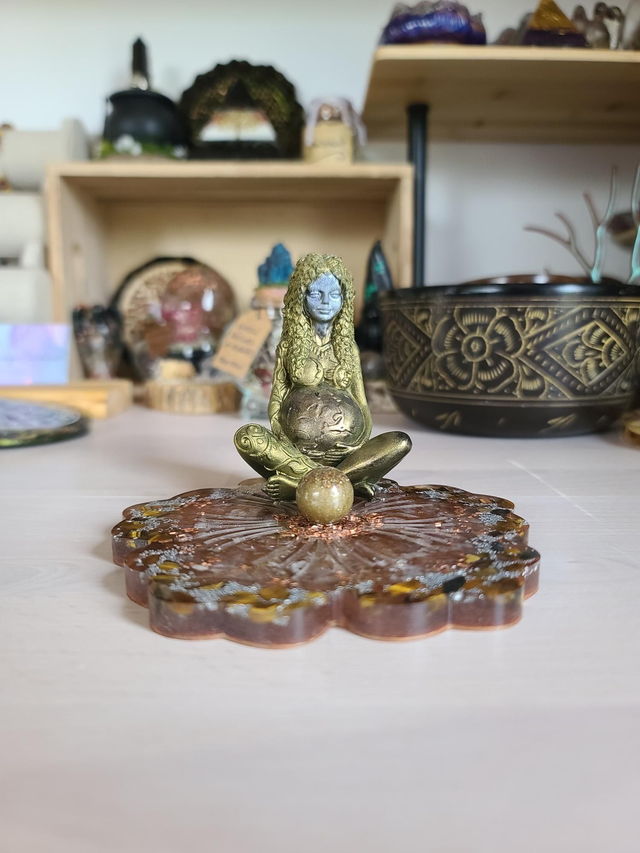 Porte encens et plateau vibratoire Gaïa 🌎 Œil de tigre