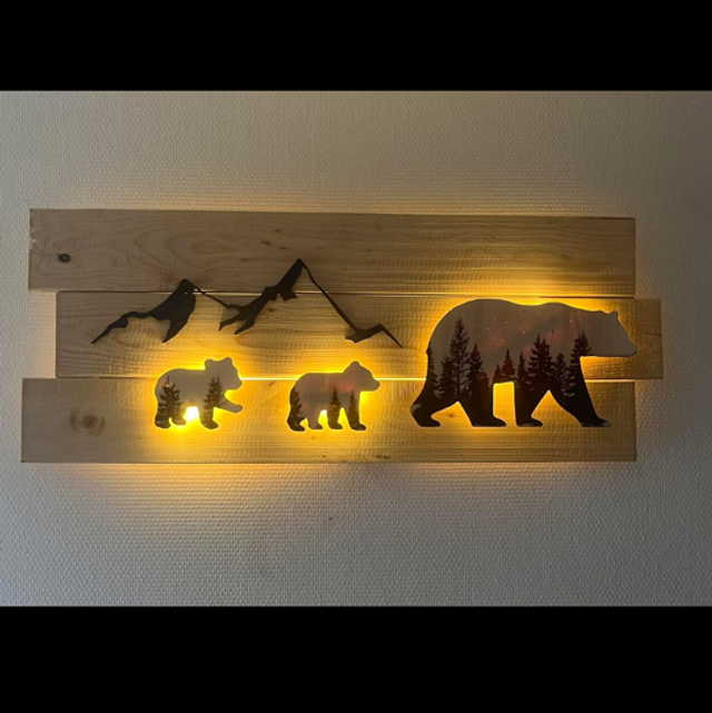 Tableau lumineux famille ours