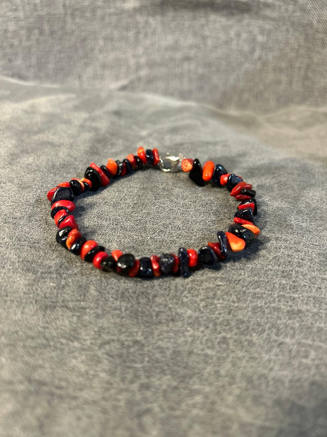 Red Coral &amp; Obsidian Bracelet