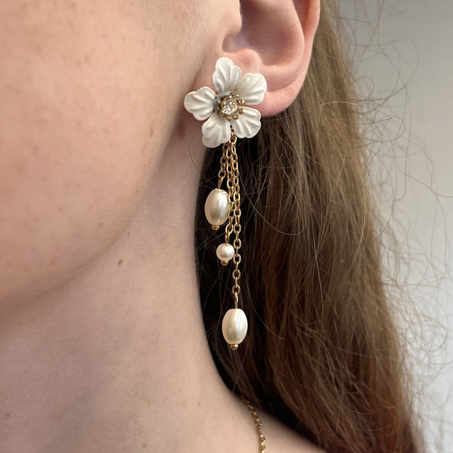 Boucles d'oreilles fleur et perles