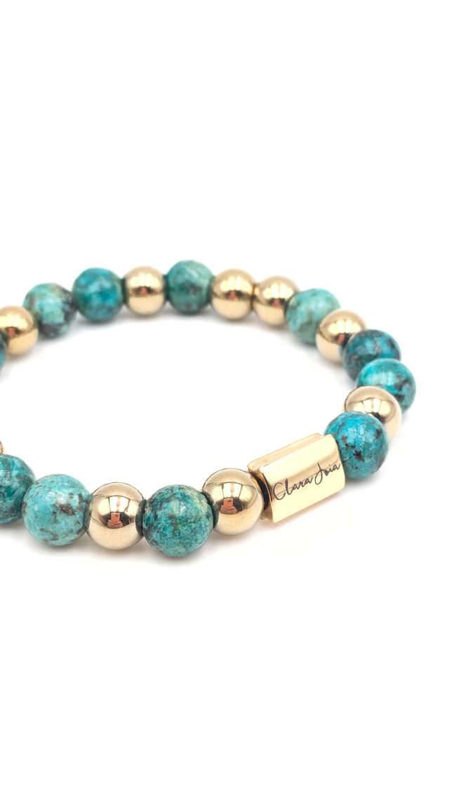 ✨ Bracelet Turquoise africaine &amp; Hématite dorée – Clara Joia