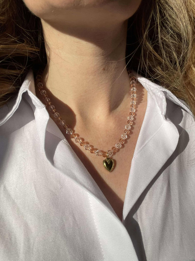 Clémence Collier perles en verre rose