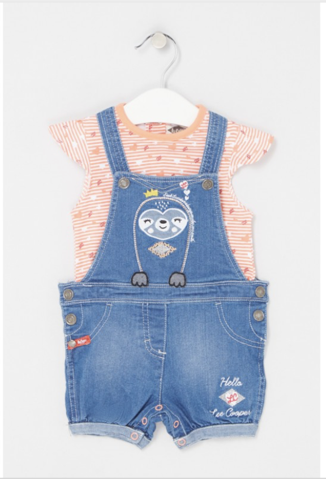 Lee Cooper - Ensemble ​​T-shirt short salopette bébé fille Imprimé Logo - Orange