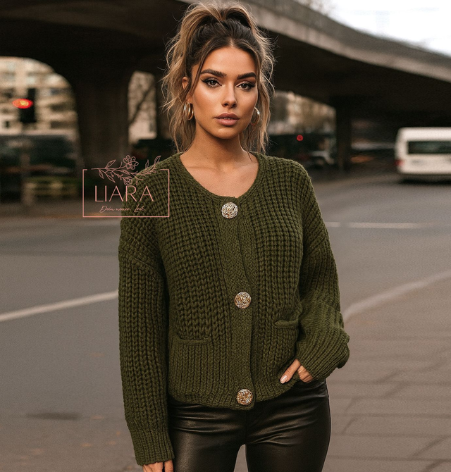 Grob gestrickte Strickjacke in khaki Onesize 