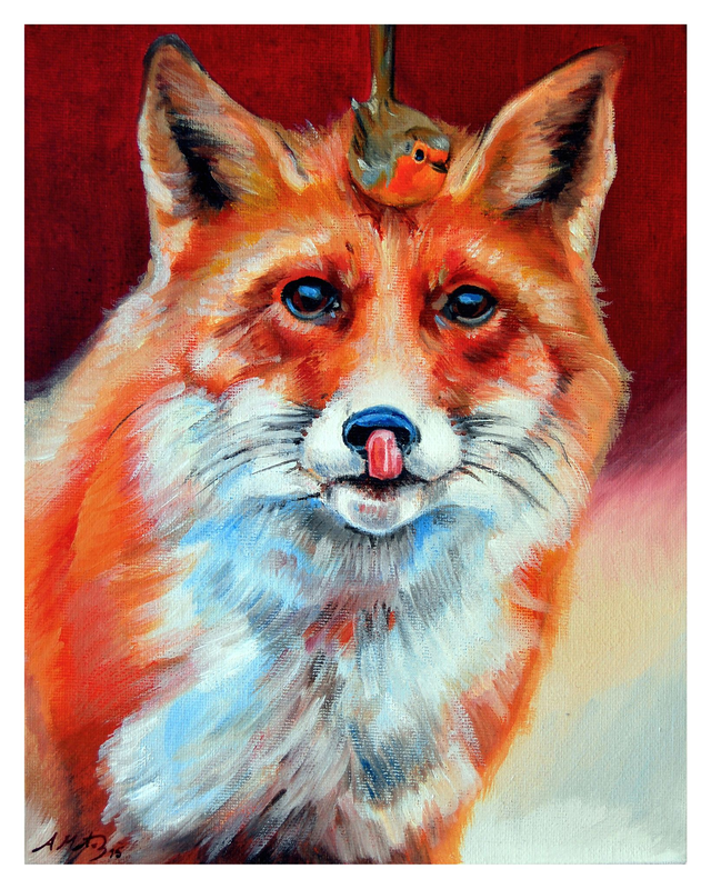 Fox and Robin Print - After an original oil painting on canvas