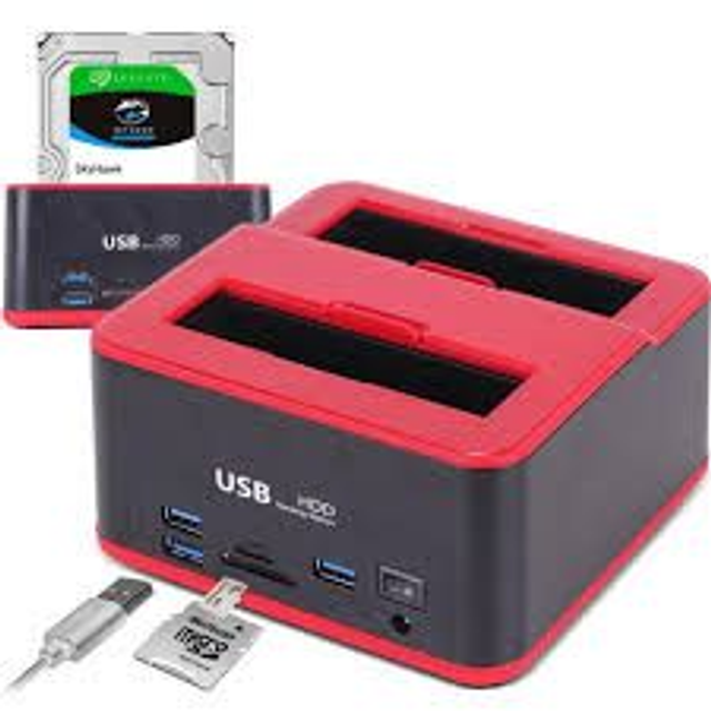 Leitor de HD Externo Dock Station 2 TB SATA 2.5&quot; / 3.5&quot; Base Case Entradas 2 USB 3.0 Leitor de Pendrives Cartão SD e TF - Knup