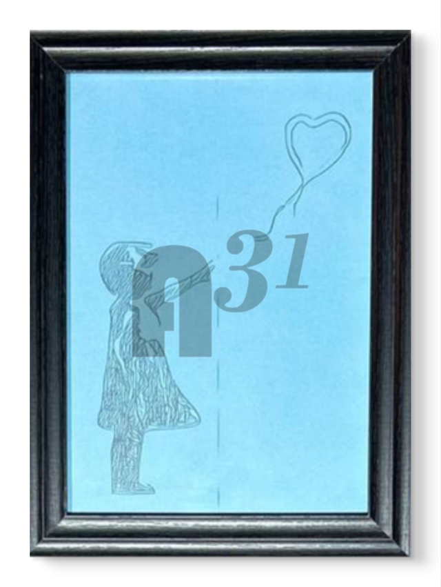 507. Pale blue Girl with Balloon Print- Framed.