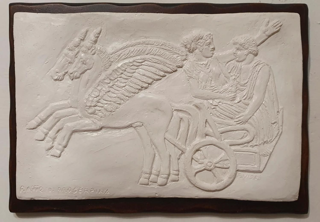 Ratto di Proserpina 32x22 cm -Gesso-Cemento-Polvere Marmo su legno