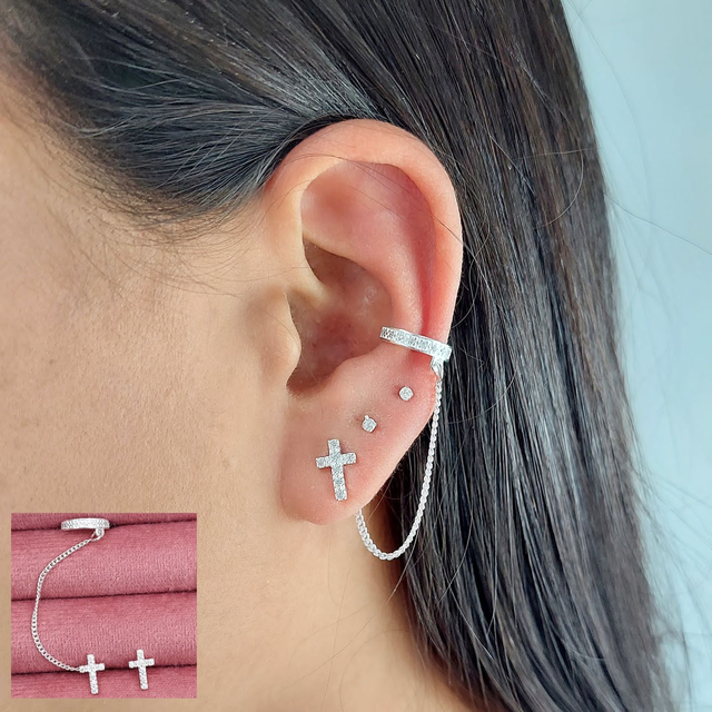 Brinco cruz + Piercing fake Ref:56420 