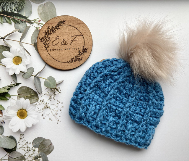Handmade hat. Crochet hat, blue in colour. Baby size 0 - 3 months