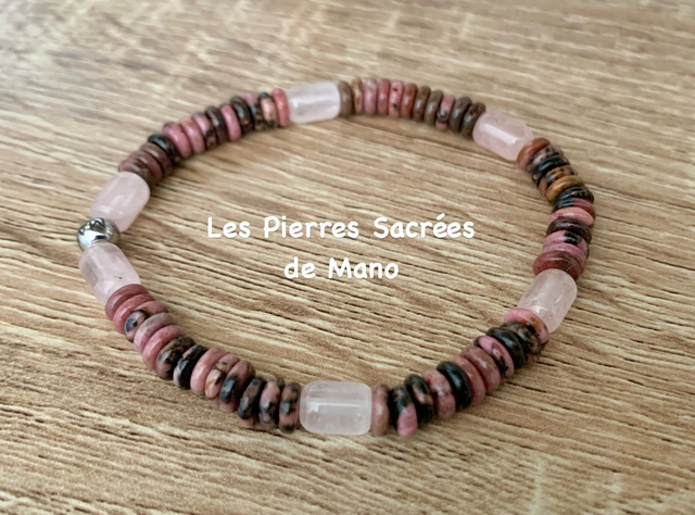 Bracelet Quartz rose et Rhodonite - Perles de 6mm