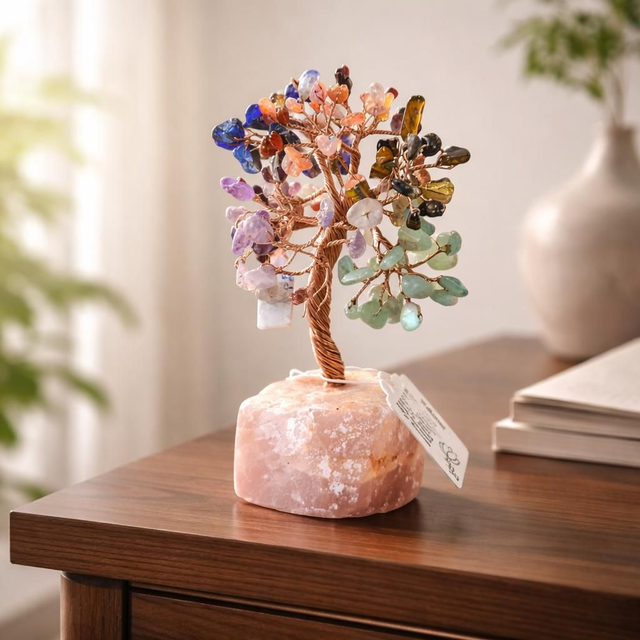 Arbre "Chakras" sur druse de Quartz rose 