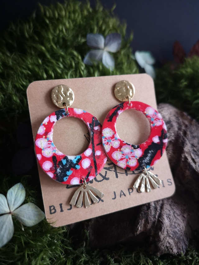 Boucles d'oreilles - puces - papier washi - fleurs - éventail - La&Titia