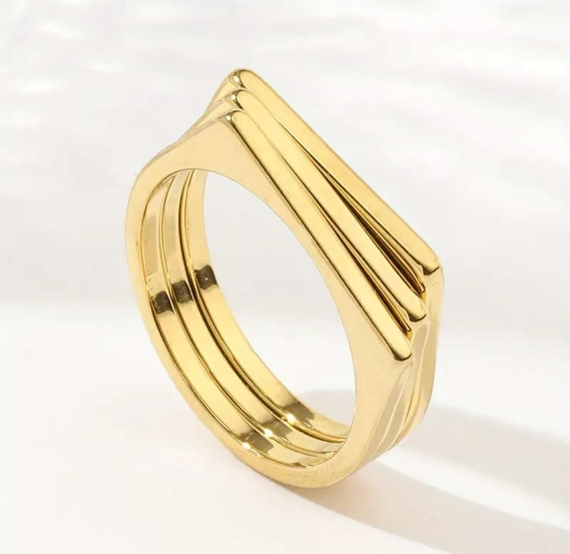 Bague Design Géométrique - Acier Inoxydable Titane Plaqué Or 18K 