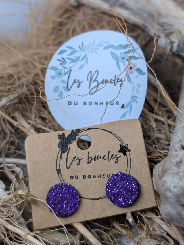 Boucles d'oreilles puces violet paillettes pu052