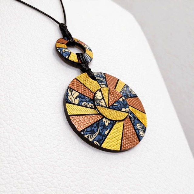 Collana doppio cerchio Arlecchino Oro blu rame