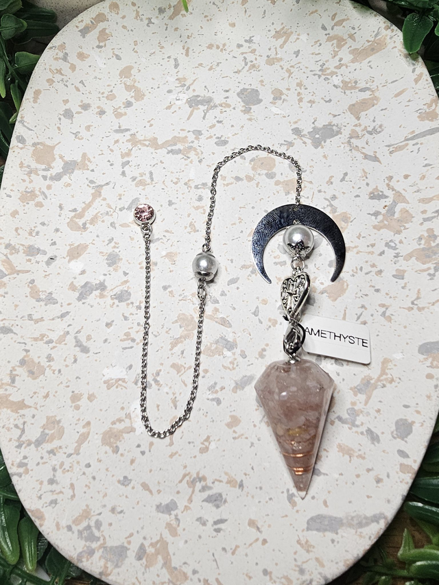 pendule de radiesthésie en pierre naturelle d'amethyste