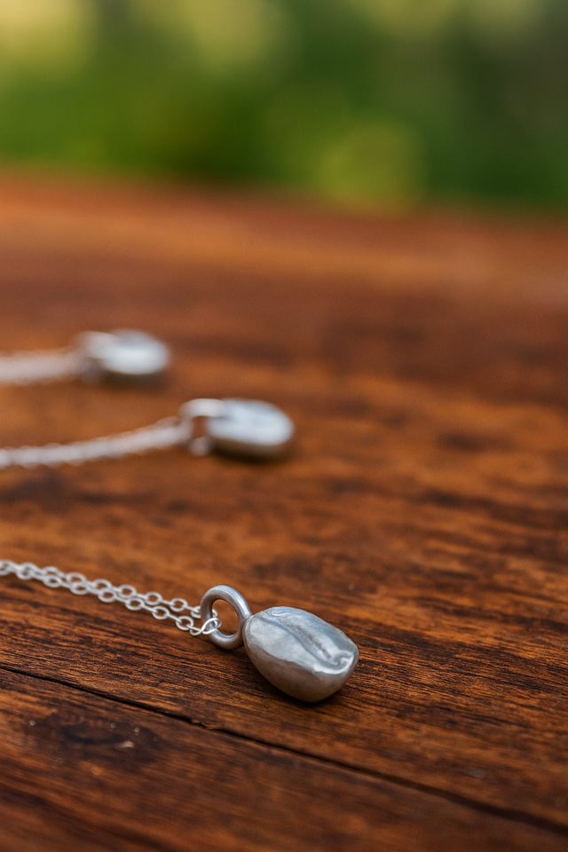 Fine Silver Coffee Bean Pendant 