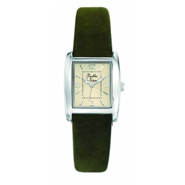 montre Menthe à L&#039;eau la rectangle pour femme made in France et son bracelet cuir de couleur vert